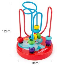 Load image into Gallery viewer, Colorful bead maze toy with dimensions on a white background