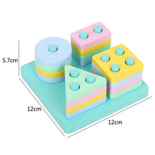 Load image into Gallery viewer, Colorful geometric blocks with measurements on a white background