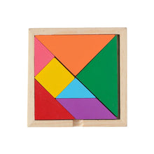 Load image into Gallery viewer, Colorful tangram puzzle in a wooden frame on a white background