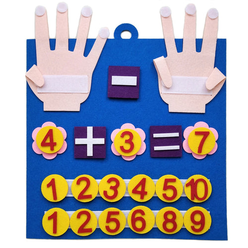 Educational children's board with number and equality symbols on a blue background
