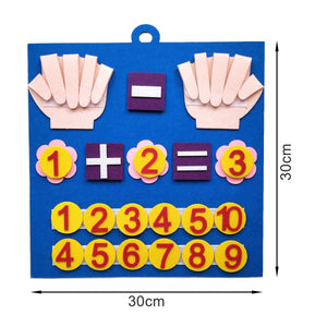 Educational children's board with numbers and mathematical symbols on a blue background