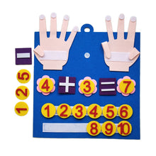 Load image into Gallery viewer, Educational children&#39;s board with number and equality symbols, featuring cut-out hand shapes.